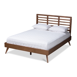 Baxton Studio Calisto Mid-Century Modern Walnut Brown Finished Wood Queen Size Platform Bed